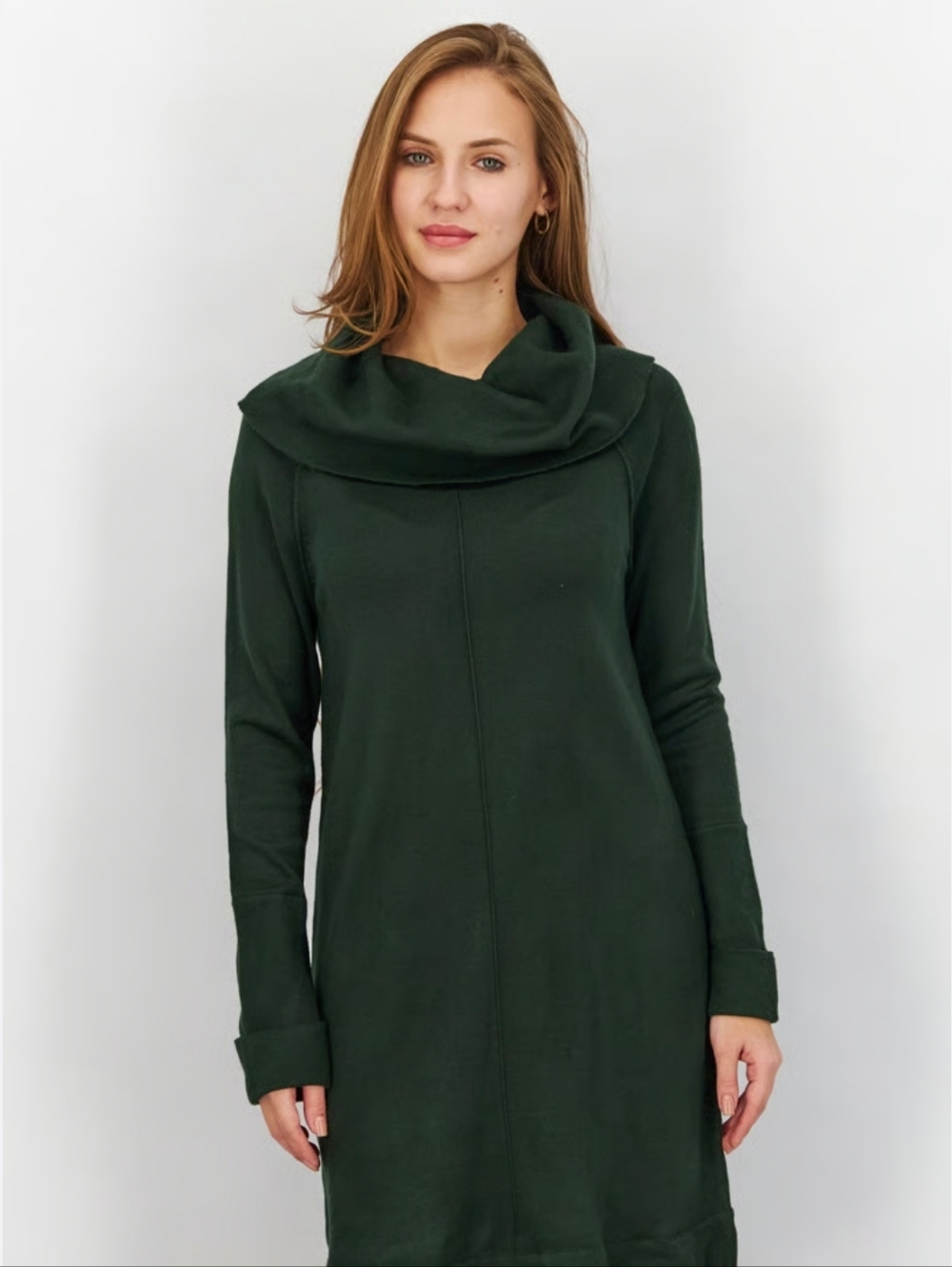 Dark Green Cowl Neck Sweater Dress